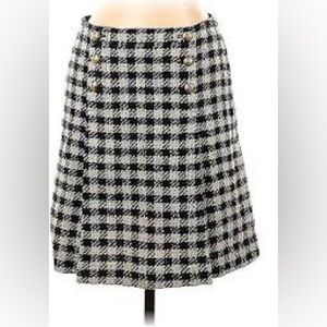 Talbots Houndstooth Tweed Wool Blend Skirt Gold Buttons Multicolor size 2p